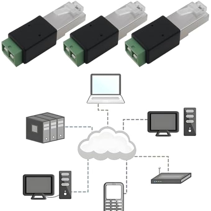 rayihni محول 3 قطع RJ45 إلى RS485 A يتصل بالدبوس 4 B يتصل بالدبوس 5 44X13X11 مم محول اتصال RJ45 لتحقيق نقل البيانات - Image 2