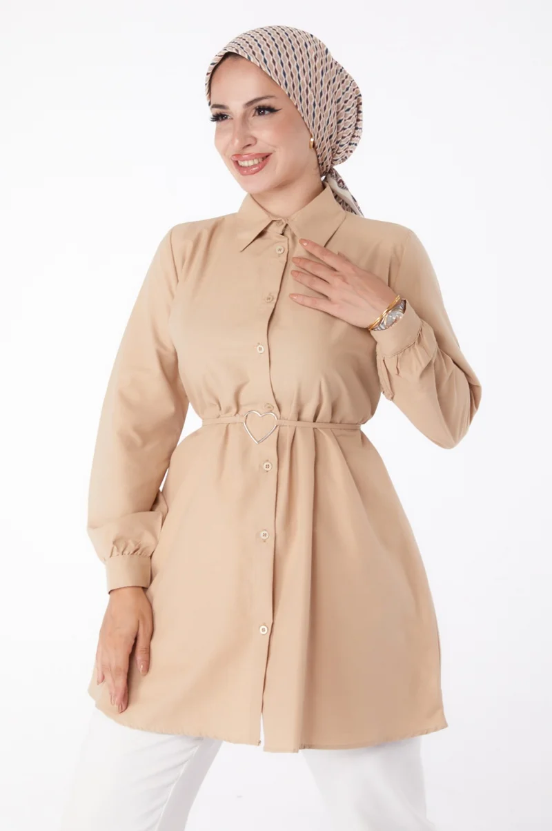 Tofisa Plain Shirt Collar Women's Mink Tunic - 13280