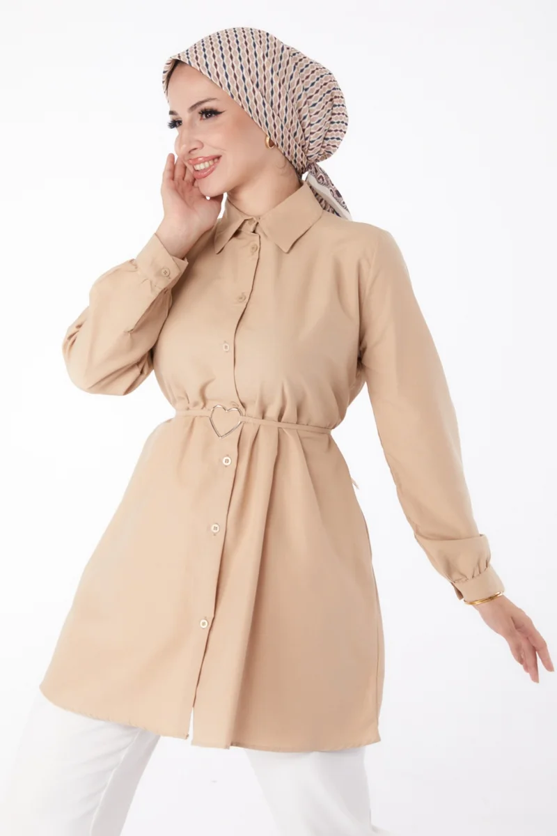 Tofisa Plain Shirt Collar Women's Mink Tunic - 13280