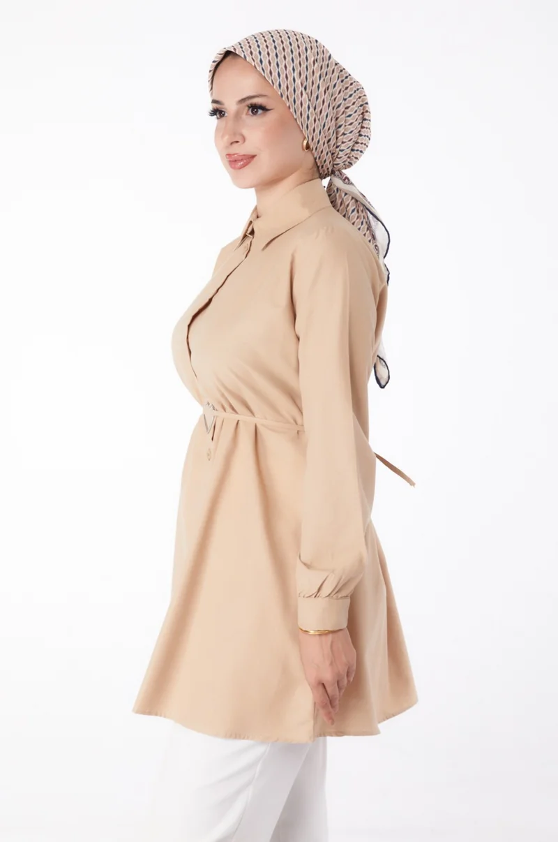 Tofisa Plain Shirt Collar Women's Mink Tunic - 13280