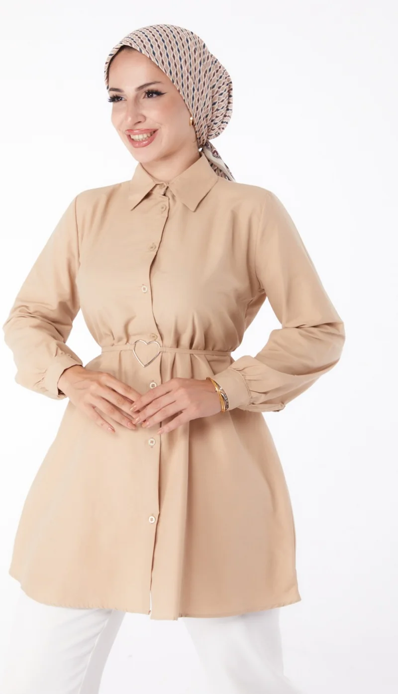 Tofisa Plain Shirt Collar Women's Mink Tunic - 13280
