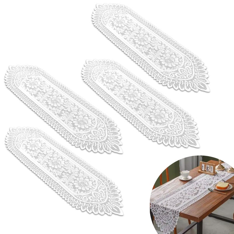 PCMURSAL 4 Pack Cotton Crochet Lace Rectangular Table Runner Dresser Scarf Doilies, 13'' X 44'' White Cotton Dresser Scarf Table Runner for Bedroom Furniture, Home Decor - Image 1