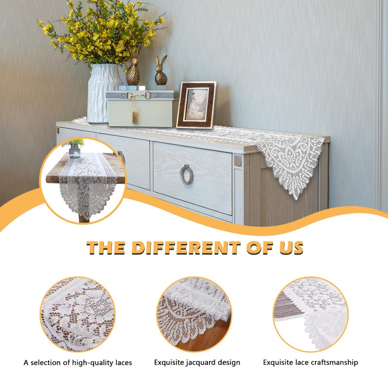 PCMURSAL 4 Pack Cotton Crochet Lace Rectangular Table Runner Dresser Scarf Doilies, 13'' X 44'' White Cotton Dresser Scarf Table Runner for Bedroom Furniture, Home Decor - Image 4
