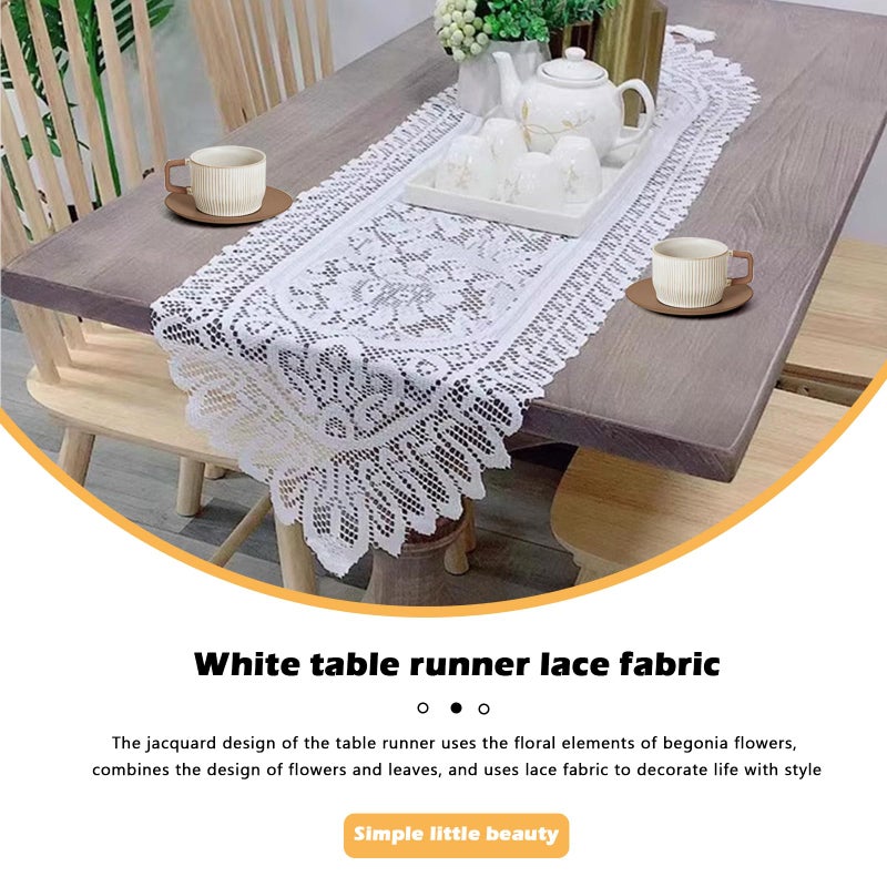 PCMURSAL 4 Pack Cotton Crochet Lace Rectangular Table Runner Dresser Scarf Doilies, 13'' X 44'' White Cotton Dresser Scarf Table Runner for Bedroom Furniture, Home Decor - Image 3