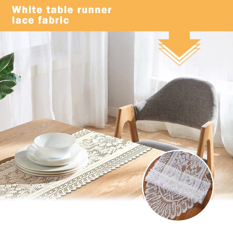 PCMURSAL 4 Pack Cotton Crochet Lace Rectangular Table Runner Dresser Scarf Doilies, 13'' X 44'' White Cotton Dresser Scarf Table Runner for Bedroom Furniture, Home Decor - Image 5