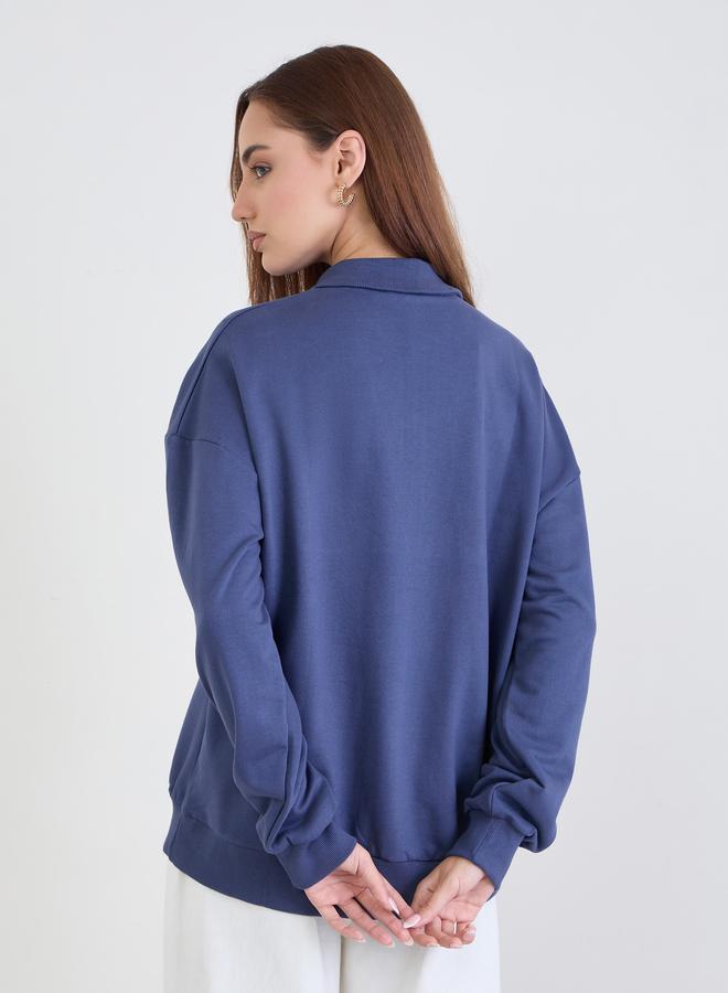 Styli Dark Blue Regular Fit Sweatshirt with Quarter Zip - Image 5
