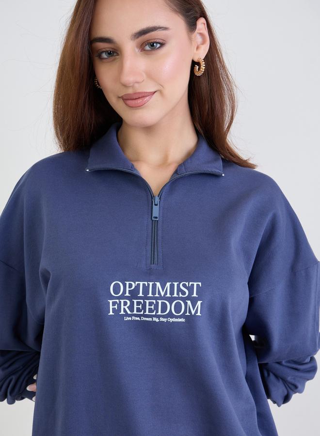 Styli Dark Blue Regular Fit Sweatshirt with Quarter Zip - Image 4