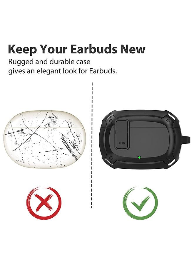 Beats Studio Buds Shockproof Heavy Hard Case Cover with Lock, Rugged Hybrid TPU and PC Full Body Protective Shell, With Metal Keychain(Black)  - Image 2