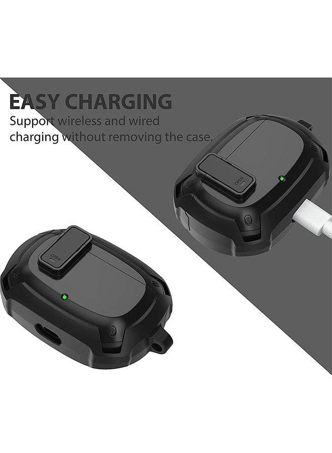 Beats Studio Buds Shockproof Heavy Hard Case Cover with Lock, Rugged Hybrid TPU and PC Full Body Protective Shell, With Metal Keychain(Black)  - Image 4