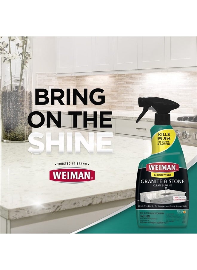 Disinfectant Granite Daily Clean & Shine (2 Pack with Polishing Cloth) Safely Clean Disinfect and Shine Granite Marble Soapstone Quartz Quartzite Slate Limestone Corian Laminate Tile Countertop