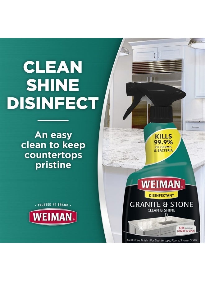 Disinfectant Granite Daily Clean & Shine (2 Pack with Polishing Cloth) Safely Clean Disinfect and Shine Granite Marble Soapstone Quartz Quartzite Slate Limestone Corian Laminate Tile Countertop