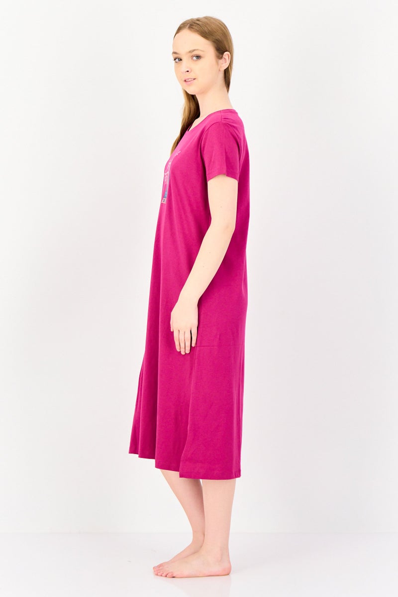 zivame Women Graphic Print Short Sleeves Sleeping Dress, Magenta - Image 2