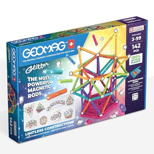 GEOMAG مجموعة بناء مغناطيسية جيوماج كلاسيك جليتر 142 قطعة للأطفال من عمر 3 سنوات وما فوق مصنوعة في سويسرا لعبة تعليمية STEM مصنوعة من 100% بلاستيك معاد تدويره نشاط بدون شاشة - Image 1