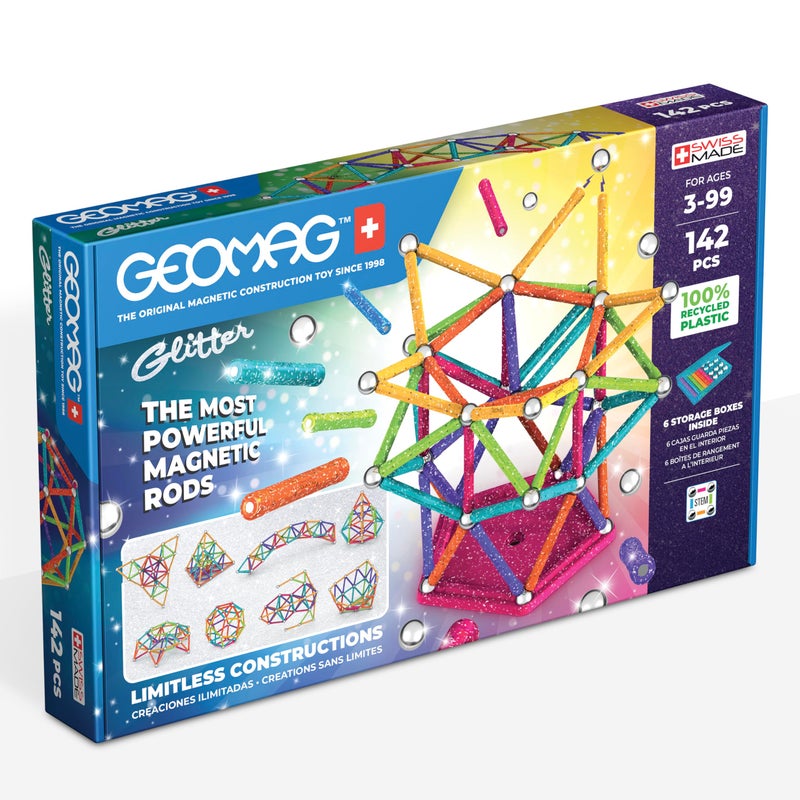 GEOMAG مجموعة بناء مغناطيسية جيوماج كلاسيك جليتر 142 قطعة للأطفال من عمر 3 سنوات وما فوق مصنوعة في سويسرا لعبة تعليمية STEM مصنوعة من 100% بلاستيك معاد تدويره نشاط بدون شاشة - Image 3