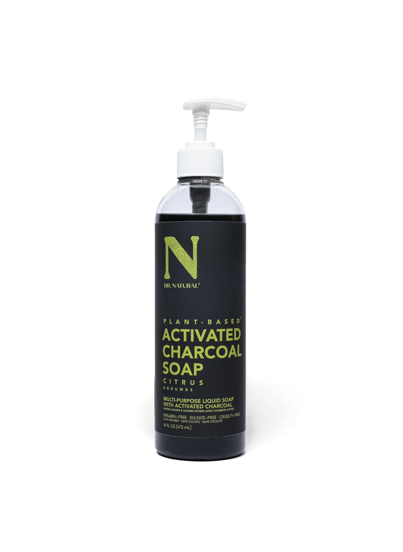 Dr. Natural Dr. Natural Activated Charcoal Liquid Soap - Combat Acne and Blemishes - Deep Cleansing Body Wash - Gentle Body Soap for Clear Skin - Citrus - 16 oz 