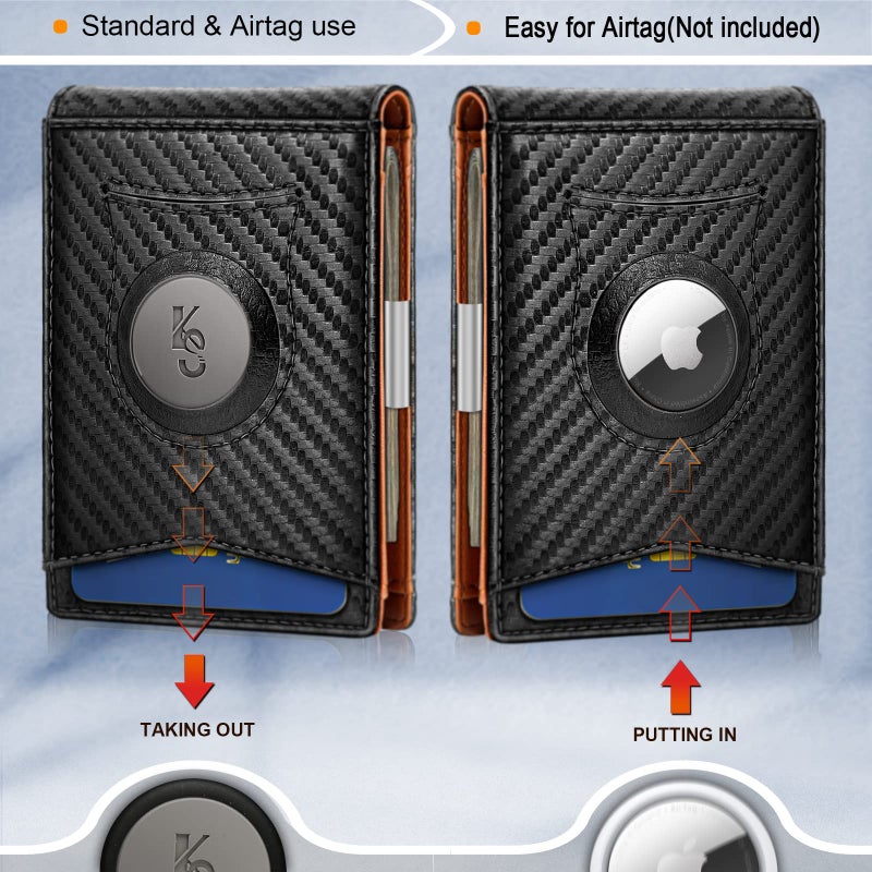KS Mens Wallet Gift Airtag or Standard Use,Slim Front Pocket Leather Wallet Money Clip 11 cards RFID Blocking - Image 2