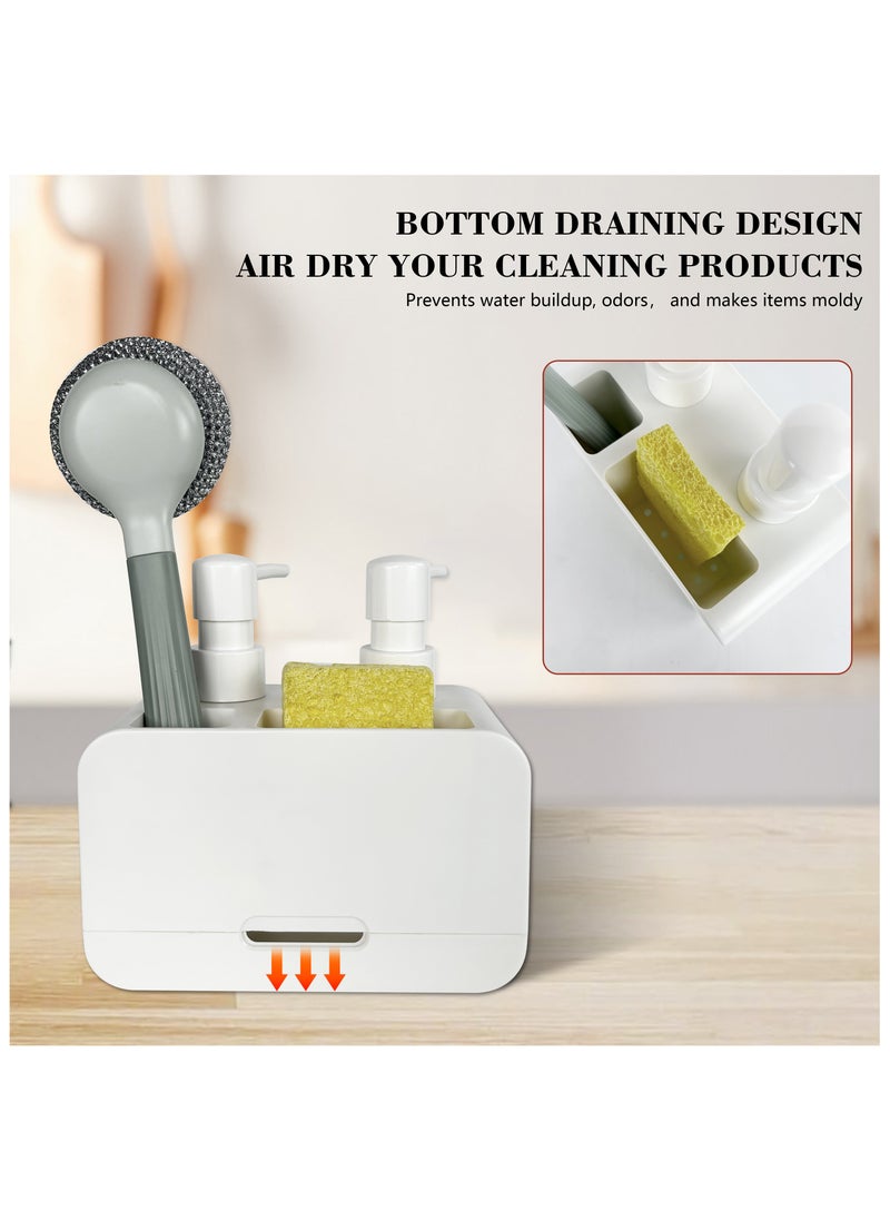 UrbanEssentia Hand and Dish Soap Dispenser and Kitchen Sink Caddy with Sponge Holder and Cleaning Brush Holder, Dual Soap Dispenser Set, 4 in 1 Kitchen Sink Organizer Storage Rack. (Black)  - Image 3