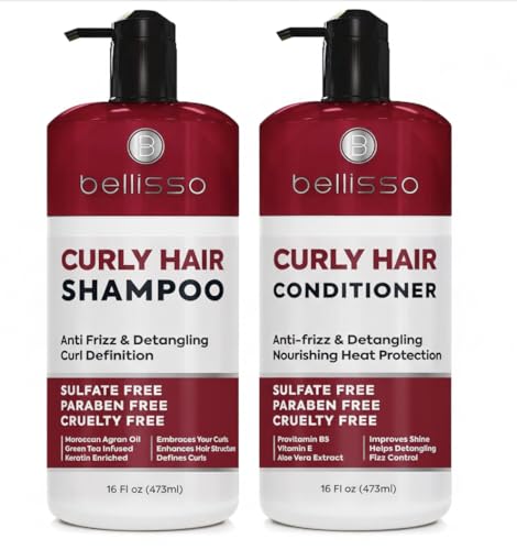 BELLISSO Curly Hair Shampoo and Conditioner Set - For Defining Wavy, Permed, Frizzy, Fine and Black Curls - Moisturizing, Sulfate Free Formula for Women and Men - Products are Safe for Color Treated Locks - Image 1