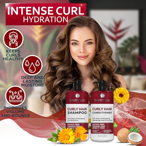 BELLISSO Curly Hair Shampoo and Conditioner Set - For Defining Wavy, Permed, Frizzy, Fine and Black Curls - Moisturizing, Sulfate Free Formula for Women and Men - Products are Safe for Color Treated Locks - Image 2