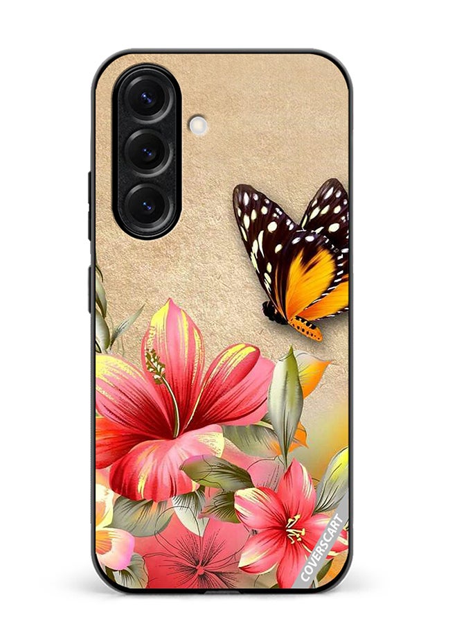 Protective Case Cover For Samsung Galaxy S25 Plus Brown Butterfly On Flower Design Multicolour