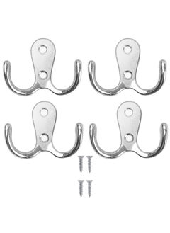 sokany 4PCS Double Prong Coat Hook, Robe Hooks, Dual Coat Hooks, Wall Mounted Hanging Clothes Metal Door Hooks for Bathroom, Bedrooms, Hanging, Clothes, Robe Towel Kitchen (Sliver)  - Image 1