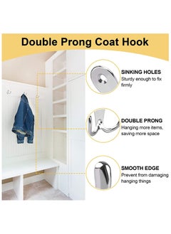 sokany 4PCS Double Prong Coat Hook, Robe Hooks, Dual Coat Hooks, Wall Mounted Hanging Clothes Metal Door Hooks for Bathroom, Bedrooms, Hanging, Clothes, Robe Towel Kitchen (Sliver)  - Image 3