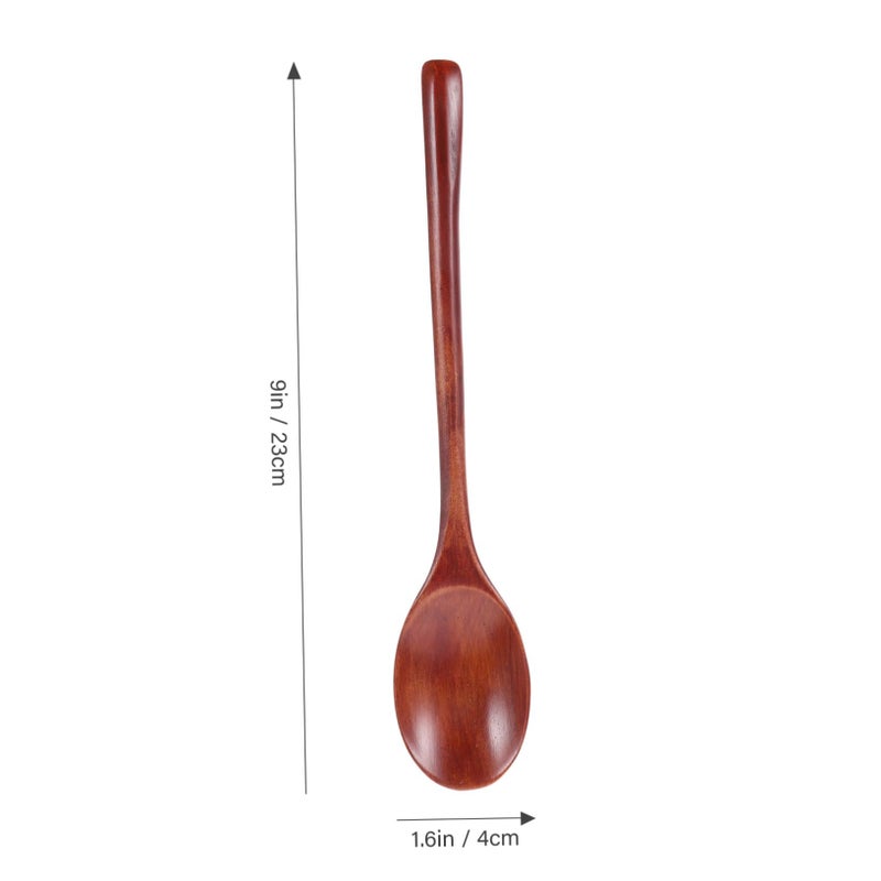 5 Pcs Natural Wooden Spoons Set for Cooking Stirring Serving Soup Bar Tasting - Image 3