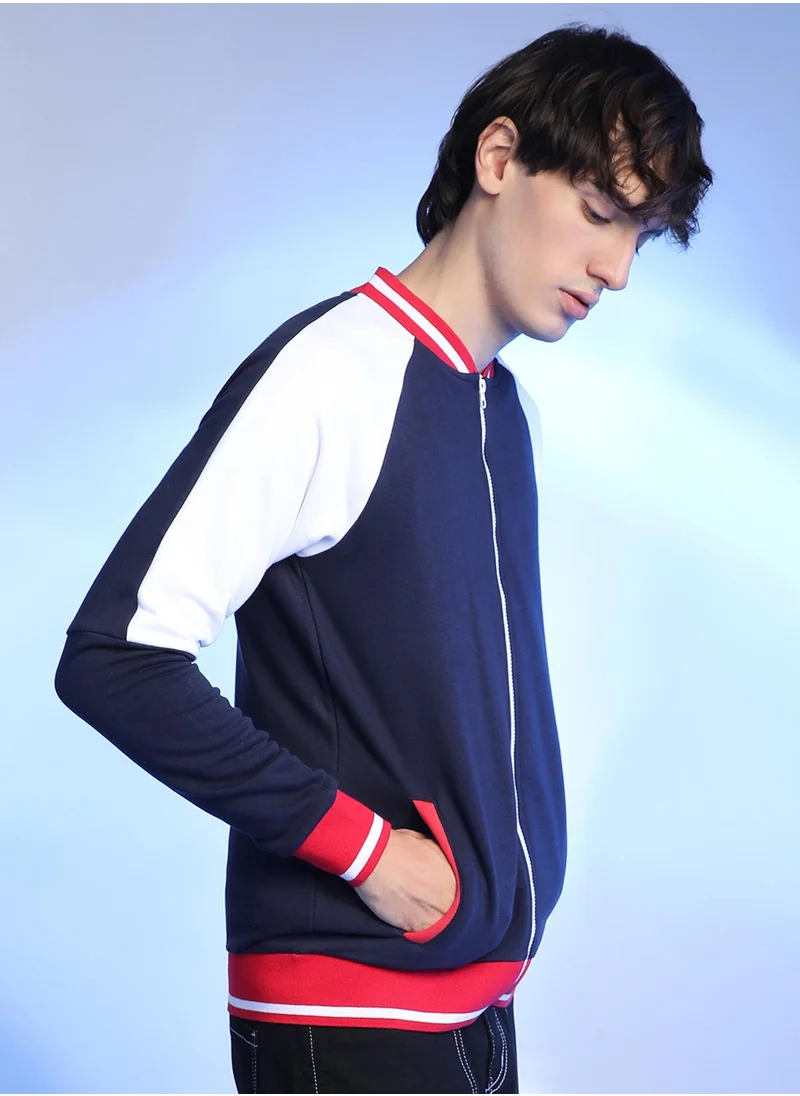 كامبوس سوترا Men's Multicolour Zip-Front Jacket With Raglan Sleeve