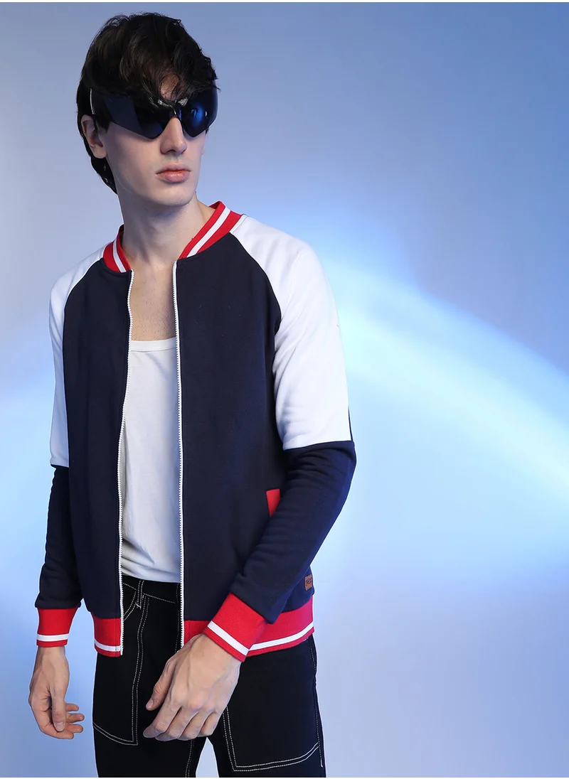 Campus Sutra Men's Multicolour Zip-Front Jacket With Raglan Sleeve