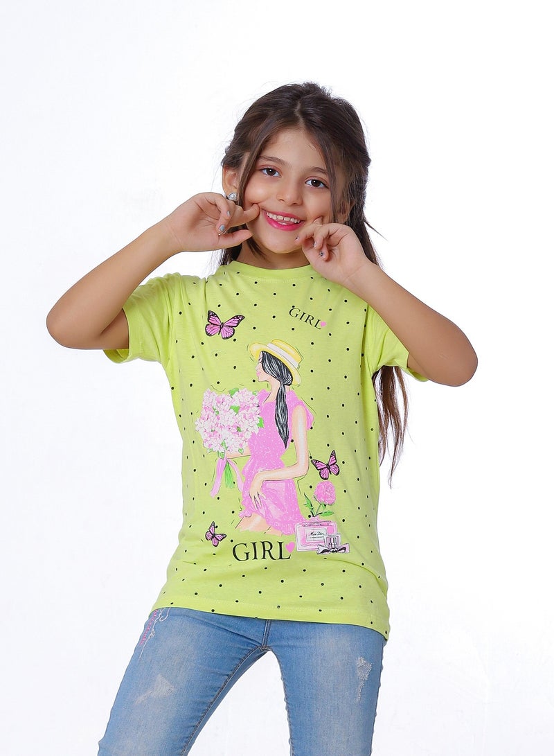 بيبو تيشيرت بناتي مطبوع نص كم_اخضر فاتح - Image 3