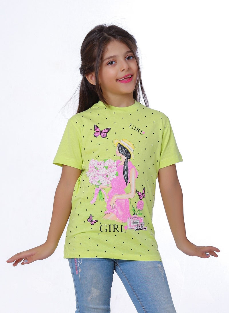 بيبو تيشيرت بناتي مطبوع نص كم_اخضر فاتح - Image 2