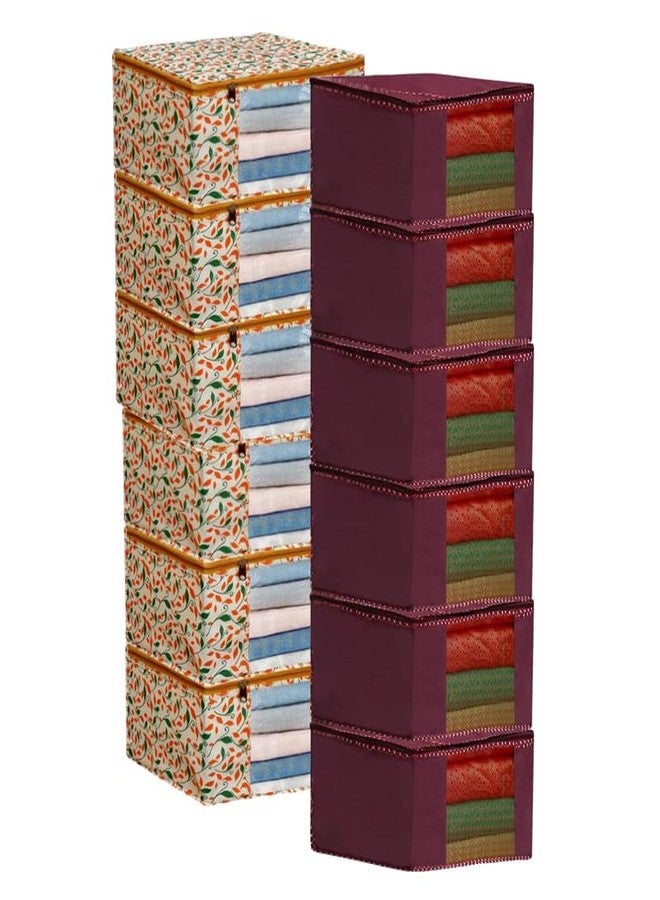 EasyGoods® Saree Covers with Zip for Storage, Maroon And Orange Patti Design Design, Storage Organizer For Saree, Wardrobe Organiser, (45L x 35W x 22H CM) (Pack of 12)