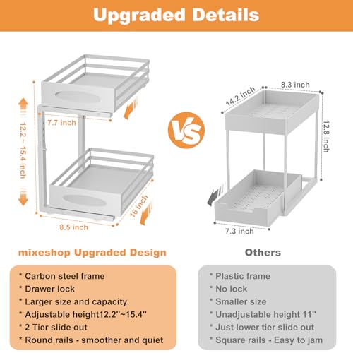 mixeshop Under Sink Organizer, 2 Tier Under Sink Organizers and Storage, Adjustable Height, Slide out Metal Cabinet Organizers, Pull out Cabinet Storage Drawer Shelf for Kitchen Bathroom (White, 1 Pack) - Image 4