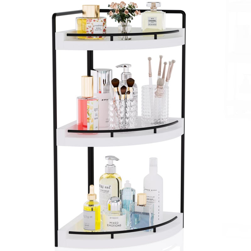 CeleVista Corner Bathroom Counter Organizer, 3 Tier Bathroom Sink Shelf Countertop, Wood Vanity Skincare Storage for Toiletries Decor, Makeup, Dresser (White) - Image 1