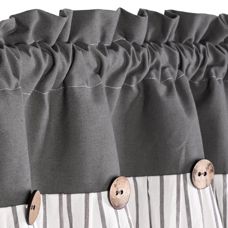 DOSLY IDÃ‰ES Farmhouse Grey Button Valance, Striped Pleated Design with Coconut Buttonsï¼ŒMulti-Room Window Treatment for Kitchen Living Room Bedroom, 52" W x 18" L - Image 4