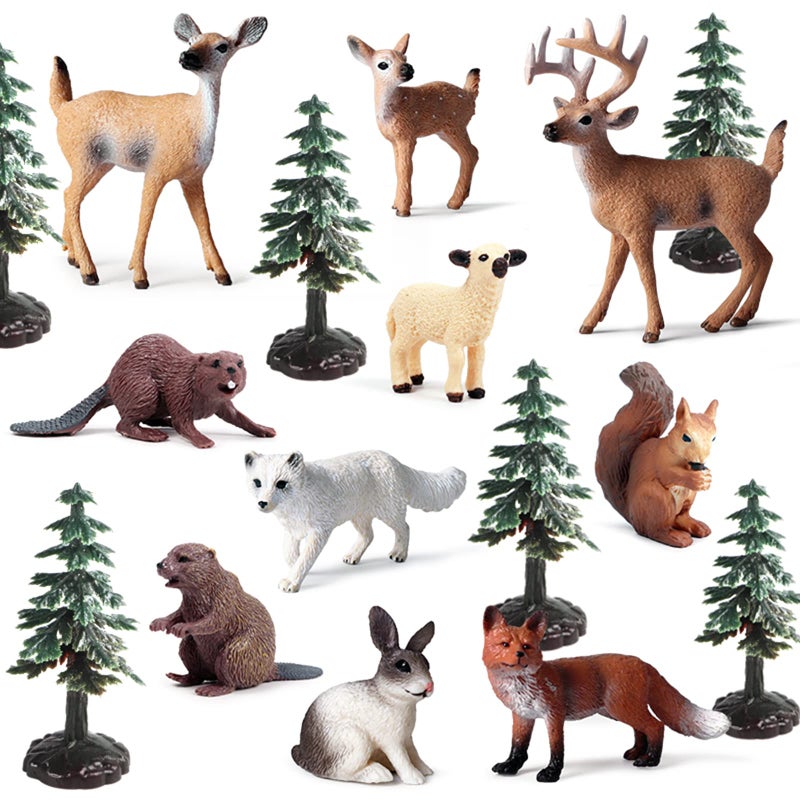 EOIVSH 20PCS Plastic Forest Animals Figures Realistic Woodland Creatures Figurines Miniature Toys Animal Tree Kit Wild Animal Toys Gift for Kids Toddlers Party Favors Cake Topper Diorama Supplies - Image 3