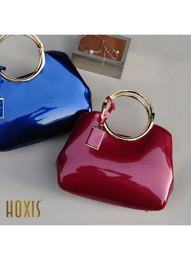 هوكسيس حقيبة كتف HOXIS Charm بمقبض معدني لامع ومقبض علوي من الجلد اللامع للنساء (أحمر) - Image 4