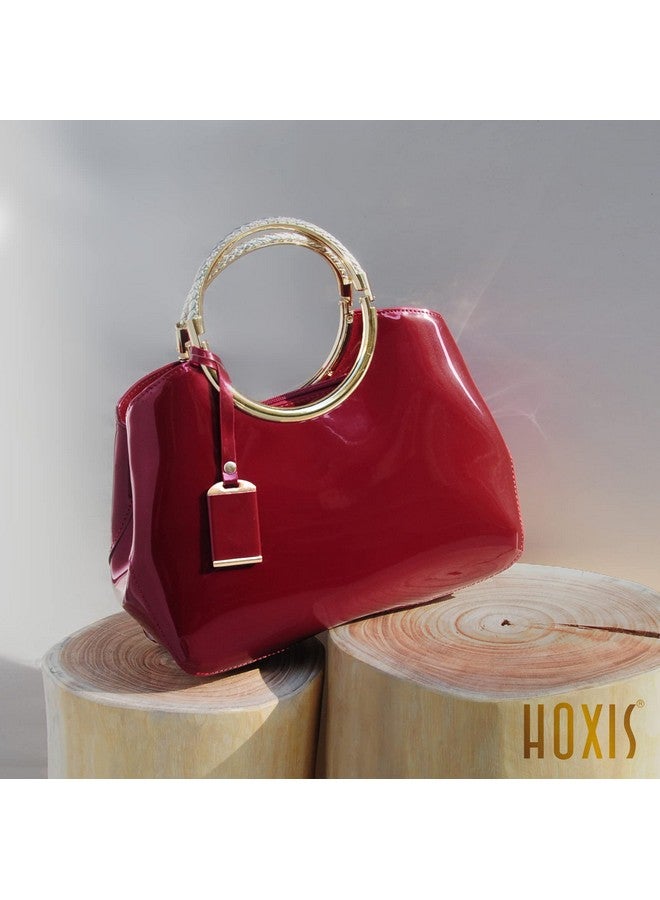 هوكسيس حقيبة كتف HOXIS Charm بمقبض معدني لامع ومقبض علوي من الجلد اللامع للنساء (أحمر) - Image 1
