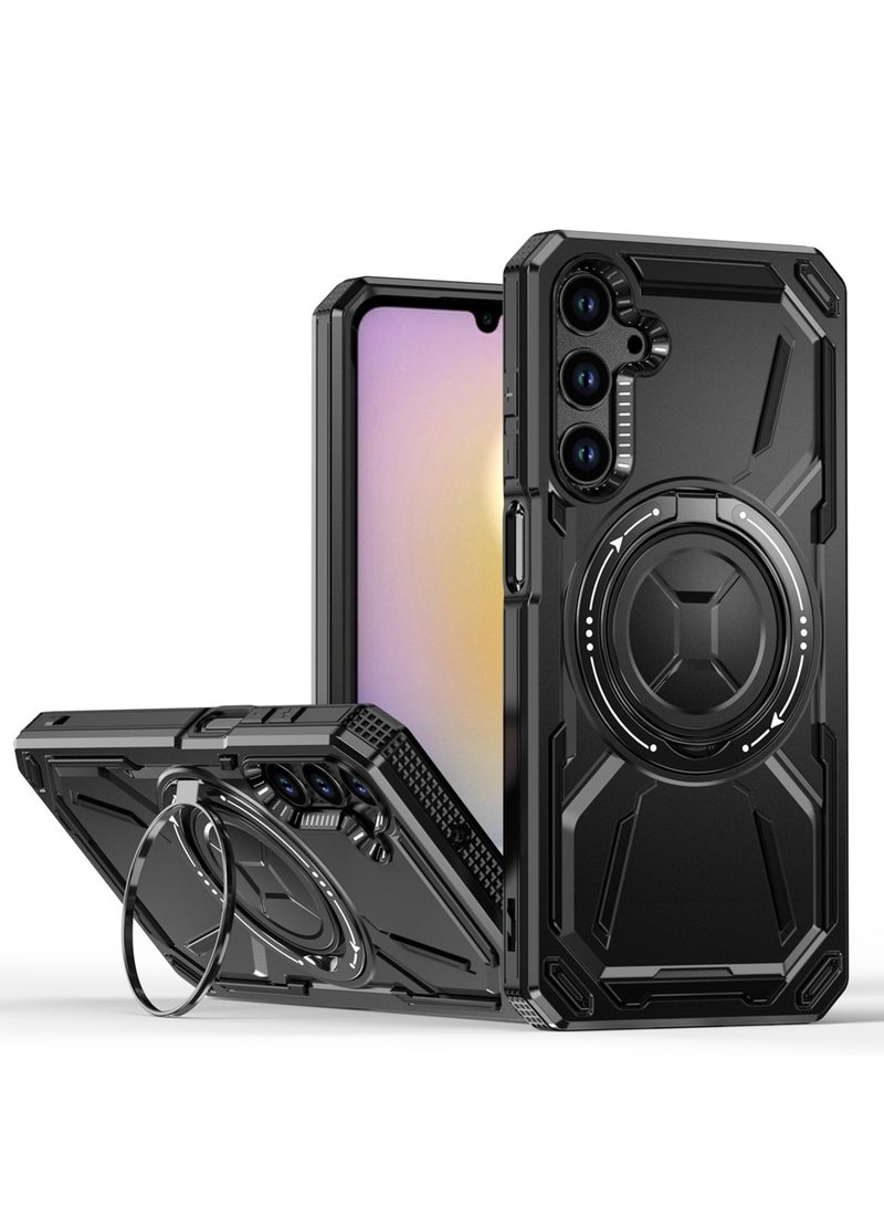 جولدن ماسك لهاتف سامسونج جالاكسي اية 14/ اية 14 5جى (Samsung Galaxy A14/A14 5G) جراب هاتف ارمر الاصدار الثاني تدعم الشحن اللاسلكي ذات الحامل المغناطيسي - (اسود)