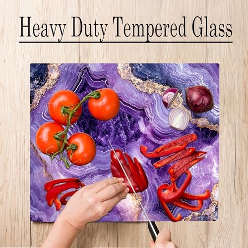 DAJDC Purple Amethyst Crystal Marble Kitchen Glass Cutting Board Ocean Decorative Gift Marbled Granite Stone Rock Gift For Her Mom Wife (Amethyst) - Image 4