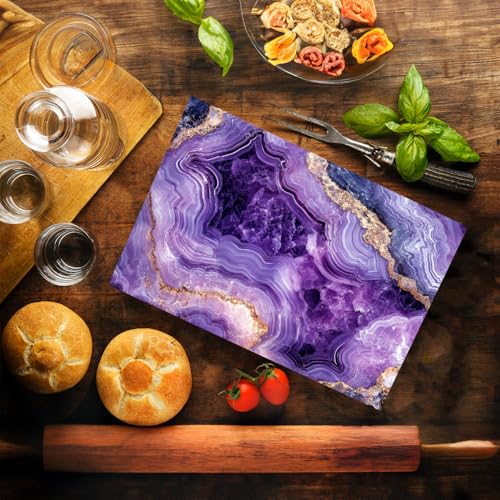 DAJDC Purple Amethyst Crystal Marble Kitchen Glass Cutting Board Ocean Decorative Gift Marbled Granite Stone Rock Gift For Her Mom Wife (Amethyst) - Image 2
