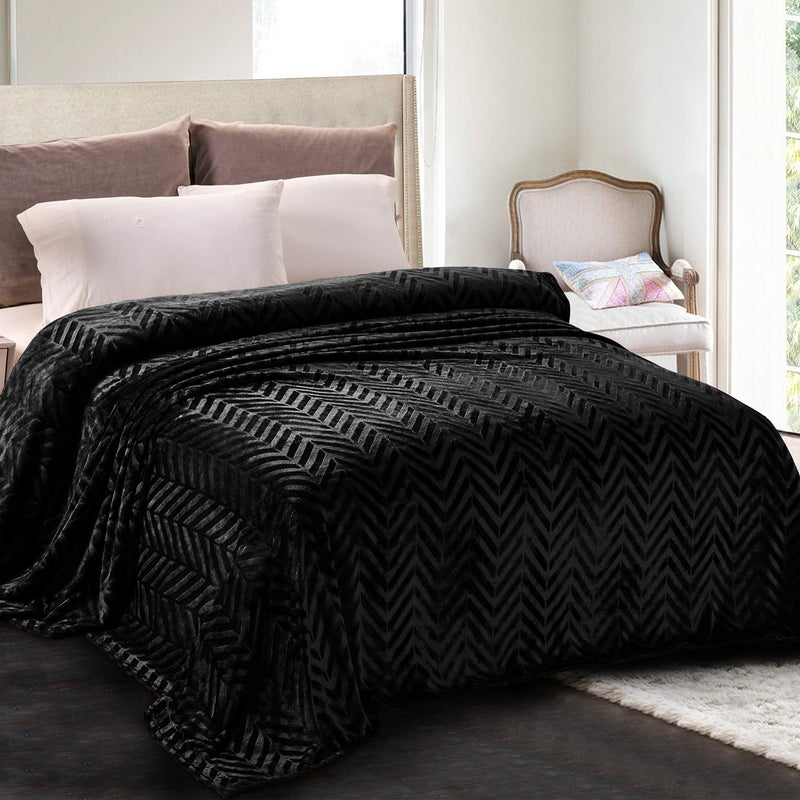 Whale Flotilla Whale Flotilla Flannel Fleece King Size Bed Blanket Lightweight Breathable Soft Bedspread Plush Fluffy Coverlet Chevron Design Decorative Blanket for All Season 90x104 Inch Black - Image 1