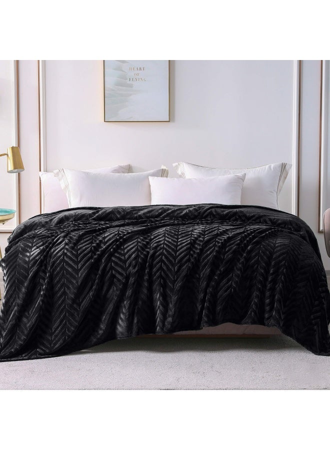 Whale Flotilla Whale Flotilla Flannel Fleece King Size Bed Blanket Lightweight Breathable Soft Bedspread Plush Fluffy Coverlet Chevron Design Decorative Blanket for All Season 90x104 Inch Black - Image 2