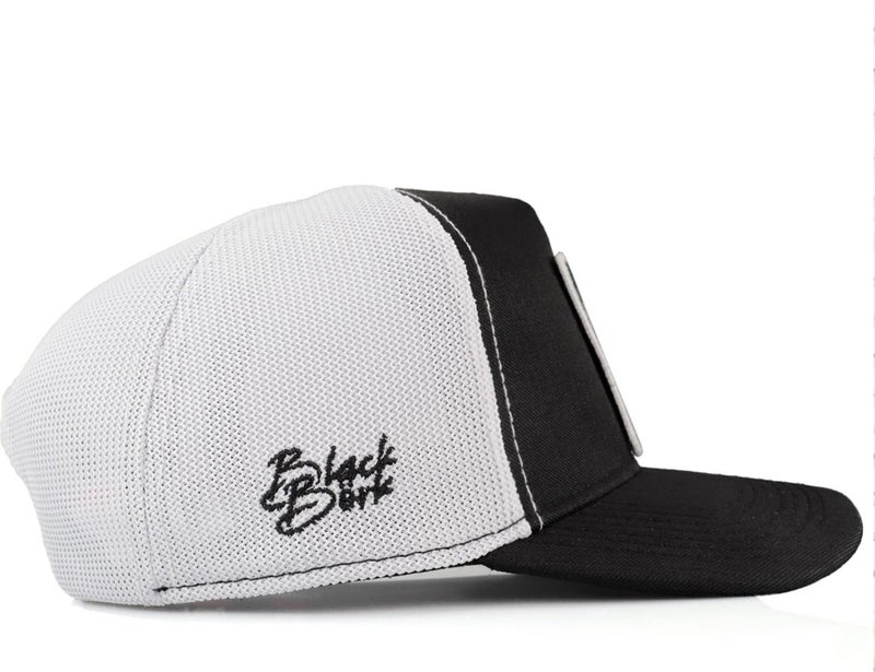 Black Börk V2 Trucker Royalty - Unisex Black-White Cordura Fabric Hat (Cap) with 2 Code Logo  - Image 2