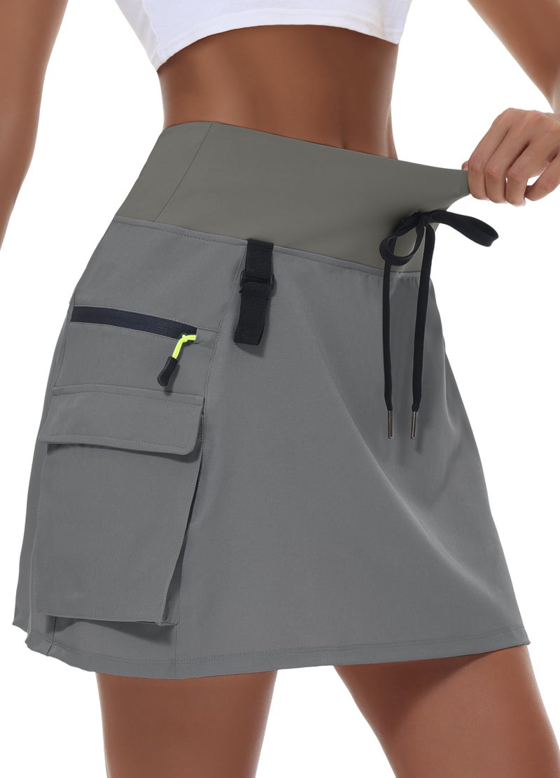 MIVEI Skorts for Woman - Hiking Cargo Skorts with Zipper Pockets, High Waisted Quick Dry Golf Workout, Dressy Casual Dark Gray - Image 1