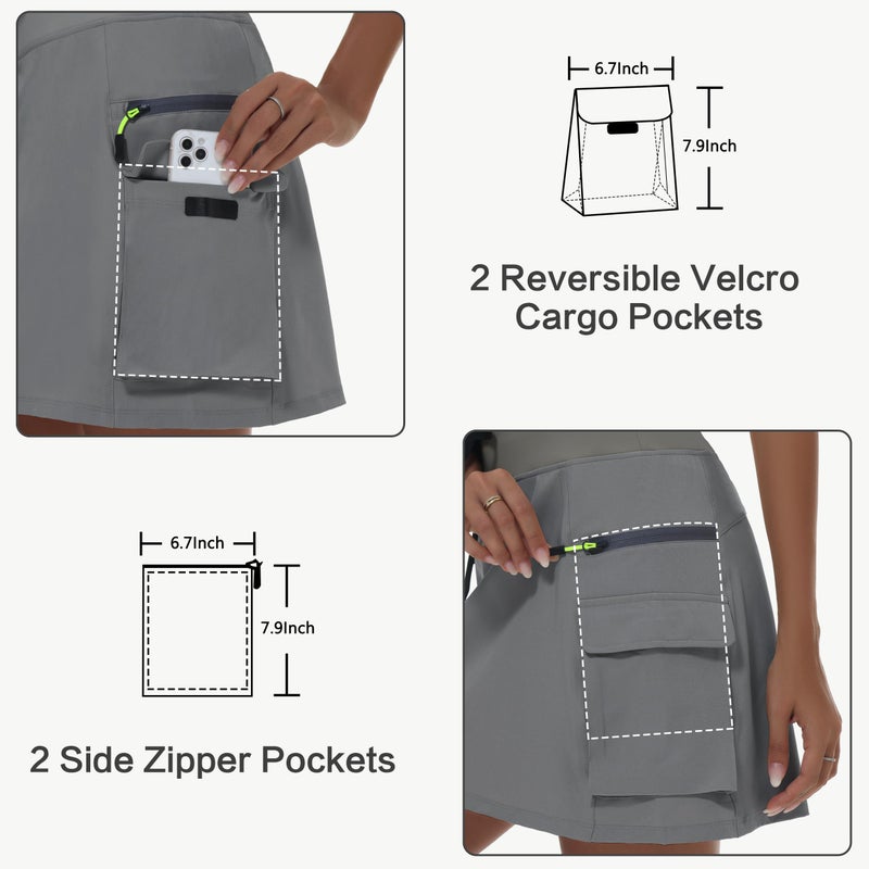 MIVEI Skorts for Woman - Hiking Cargo Skorts with Zipper Pockets, High Waisted Quick Dry Golf Workout, Dressy Casual Dark Gray - Image 3