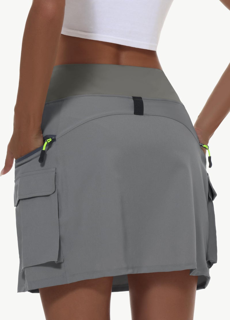 MIVEI Skorts for Woman - Hiking Cargo Skorts with Zipper Pockets, High Waisted Quick Dry Golf Workout, Dressy Casual Dark Gray - Image 2