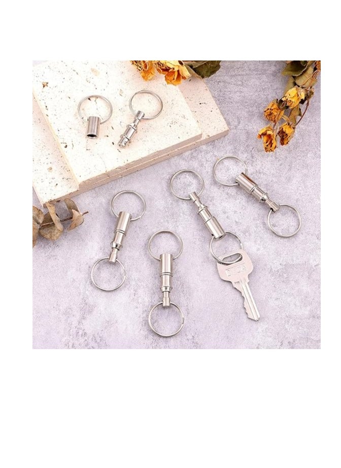 OUYoo - OUYoo 5Pcs Detachable Pull Apart Key Rings Double Spring Quick Release Split Keychains Removable Silver Snap Lock Holder Key Accessory, Silver. - Image 1
