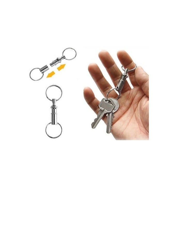 OUYoo - OUYoo 5Pcs Detachable Pull Apart Key Rings Double Spring Quick Release Split Keychains Removable Silver Snap Lock Holder Key Accessory, Silver. - Image 1