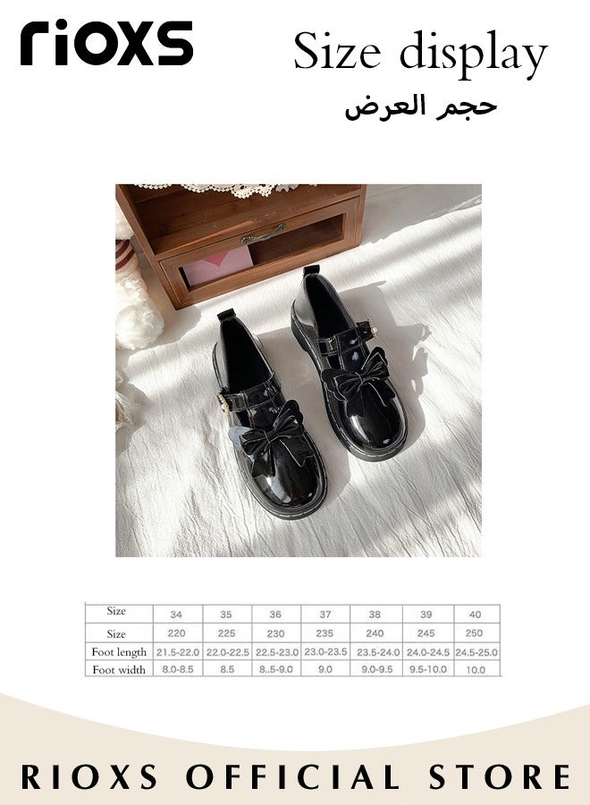 ريوكس أحذية ماري جين النسائية، أحذية لوليتا الفاخرة للنساء والفتيات الكبيرات، أحذية البنطال الجلدي Patent Leknot Loafers، أحذية درسي أنيقة للسيدات، أحذية مدرسية منخفضة الكعب، أحذية تي -ستروب مغلقة أصابع القدم ماري جينز، أحذية فستان غير رسمي لأعمال مكتب حفلات الزفاف والارتداء اليومي، أحذية النساء السود - Image 4